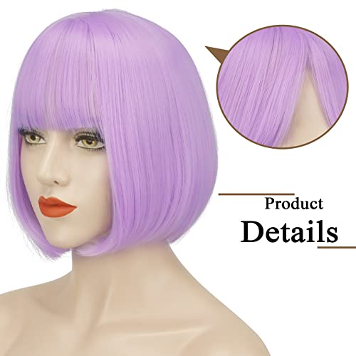 SOFEIYAN 11 Inch Lavender Purple Short Straight Bob Wig with Bangs, Ready-to-Wear for Daily Use - Image 2
