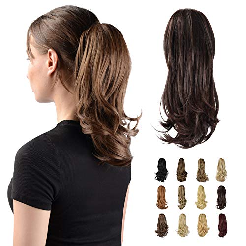 Sofeiyan 13 Inch Long Curly Clip-in Ponytail Hair Extension Women Dark Brown Auburn Mix