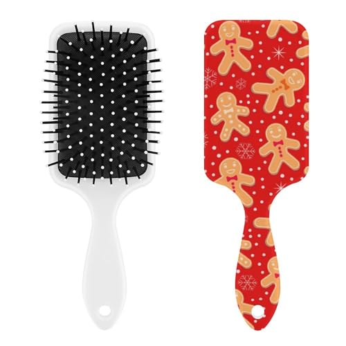 Soft Bristles Hair Brush Plastic Detangling Brushes, Christmas Red Polka Dots Snowflakes Gingerbread Cookies Hair Comb Glides Through Tangles for Wet or Dry - Natural, Straight, Thick and Curly Hair