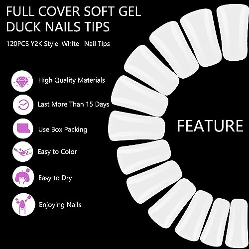 Soft Gel Duck Full Cover Nail Tips for Acrylic Nails Professional,120PCS Clear & 120PCS White - Image 2