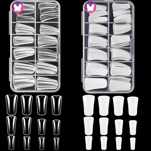 Soft Gel Duck Full Cover Nail Tips for Acrylic Nails Professional,120PCS Clear & 120PCS White