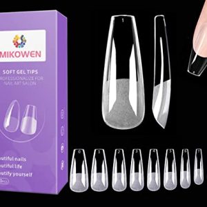 Soft Gel Nail Tips Long Coffin ultrathin Half Matte Pre Buff Full Cover False Nail for gel polish No Filed PMMA Resin,Clear Ultra-Thin Design 504 Pcs 10 Sizes Acrylic Gel Nail