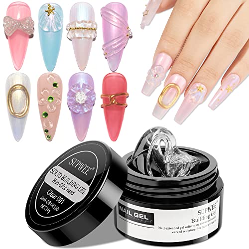 Solid Builder Gel for Nails - Multifunctional Clear Non-Stick Hand Nail Extension Gel for Carving Patterns Decoration Nail Art Emboss Hard Gel for Nails Mnicure DIY at Home 14g(0.49fl oz)