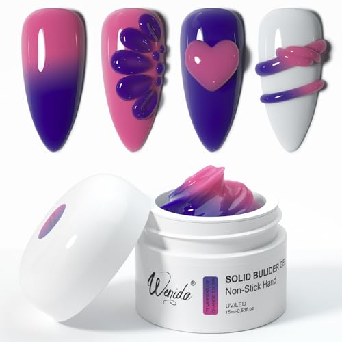 Solid Builder Gel Wenida Temperature Changing Color Purple Changing Pink 15ml Nail Extension Gel Non Stick Hand Sculpture Gel Nail Carving Gel Nail Strengthen Gel for Home DIY Nail Manicure Art