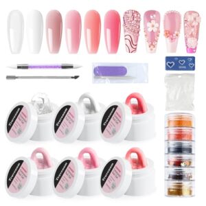 Solid Builder Gel,6 Colors Hard Gel Nail Kit,Non Stick Hand Extension Nail Gel,3D Silicone Nail Carving Mold Sculpting Gel Nails for Christmas Nail Art Manicure