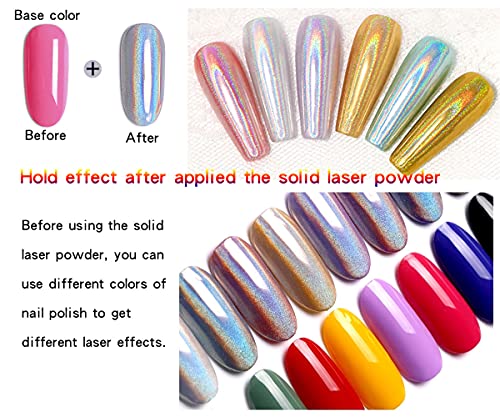 Solid Holographic Laser Powder Holo Golden Silver for Nails Mirror Chameleon Effect Multi Chrome Manicure Pigment Glitter Salon Home Nail Art DIY Deco 0.04oz/1g*2 Sponge Tool/4pcs - Image 4