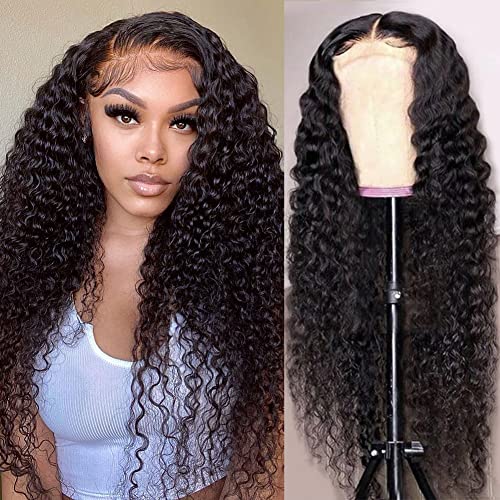 SOSATISFY Deep Wave Lace Front Wigs Human Hair 4x4 HD Transparent Lace Closure Wigs Glueless 180% Density Human Hair Wigs for Black Women Pre Plucked with Baby Hair (18 inch)