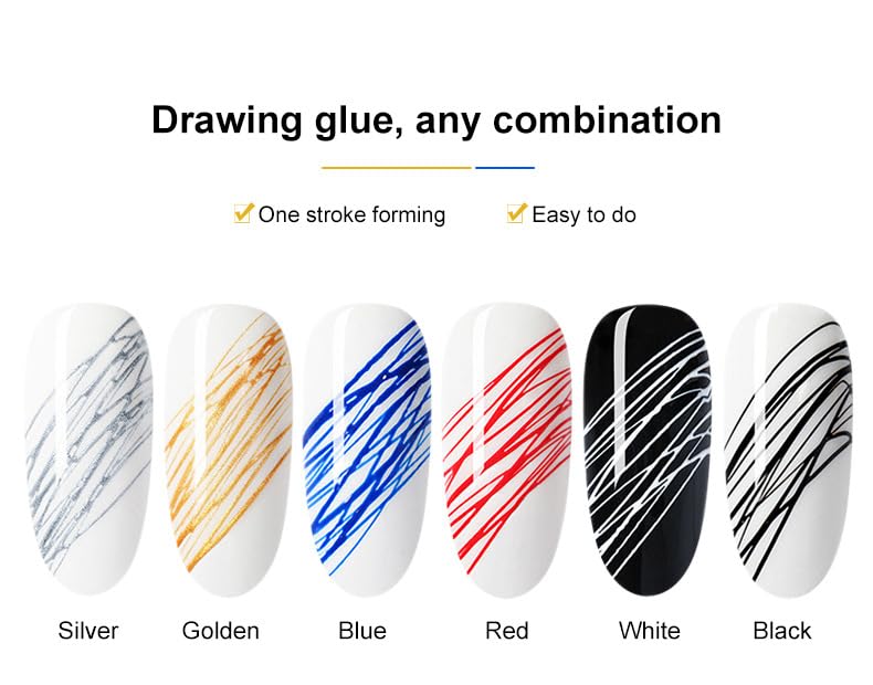 Spider Gel, 6 Colors Gel Nail Polish, Gel Liner Nail Art Polish, Nail Art Wire Drawing Gel for Line, Nail Art Soak off UV LED Gel Nail Art, Nail Design, DIY at Home (sliver) - Image 2