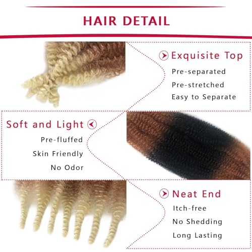 Springy Afro Twist Hair 8 Packs Marley Hair 18 Inch Marley Twist Braiding Hair 3 Tones Kinky Braiding Hair for Faux Locs Synthetic Cuban Twist Hair for Black Women (18 Inch (Pack of 8), 1B/27/613) - Image 3