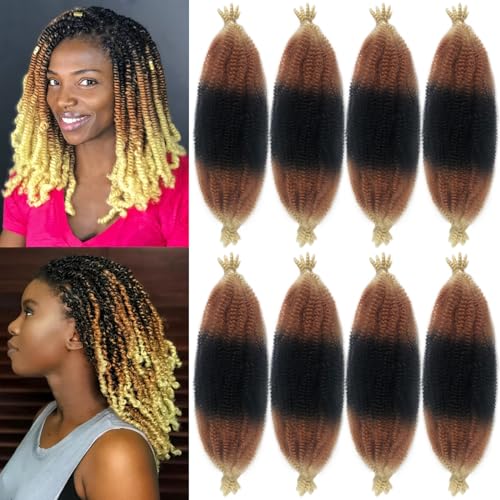 Springy Afro Twist Hair 8 Packs Marley Hair 18 Inch Marley Twist Braiding Hair 3 Tones Kinky Braiding Hair for Faux Locs Synthetic Cuban Twist Hair for Black Women (18 Inch (Pack of 8), 1B/27/613)