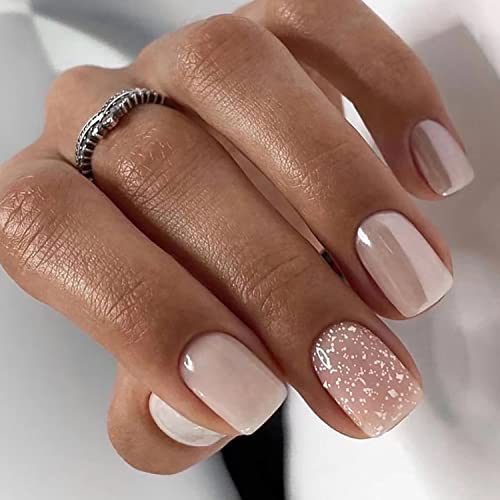 Square Press on Nails Pink Fake Nails Acrylic Short False Nails with Pink Glossy Designs Acrylic Artificial Short Nails Full Cover Glue on Nails Stick on Nails for Women