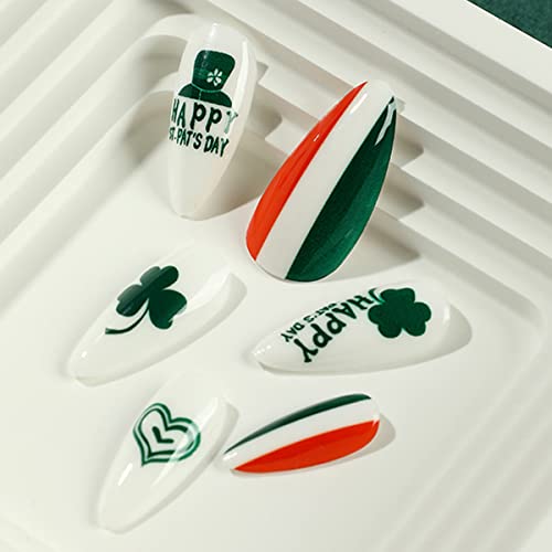 St. Patrick's Day Press on Nails Short Almond, Fake Nails for St. Patrick's Day Gift, False Nail Kits with Lucky Clover Shamrocks Irish Leprechaun Design Fake Nails Gel Stick on Nails Sets for Women - Image 3