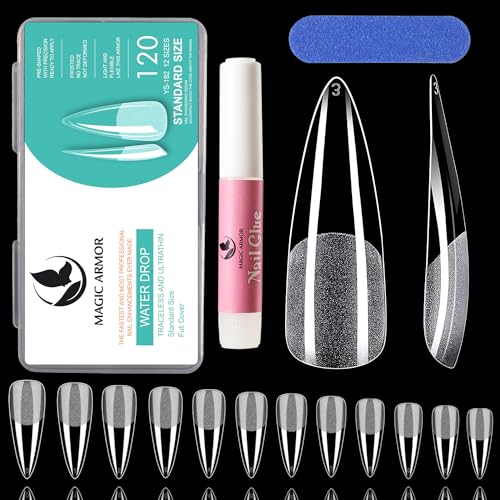 Stiletto Nail Tips,120pcs Stiletto Soft Gel x Fake Nail Tips Press on Nails Pre-shape Stiletto Nails Tips for Full Cover Acrylic Stiletto Nails French False Nails,Half Matte Fake Gelly Tips,12 Sizes