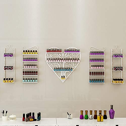 Storage Rack. Wall-Mounted Metal Nail Polish Storage Box Display Stand, Heart Shaped Salon Wall Nail Polish Floating Shelves, Makeup/Cosmetics/Perfume Finishing, for Home Business Nail Shop Z (White