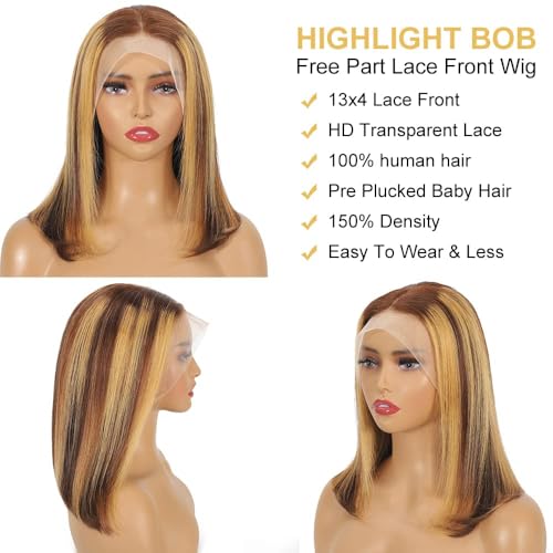 Straight Bob Wig Human Hair 13x4 Frontal Lace Wig Ombre Bob Wig Human Hair For Black Women Blunt Cut Bob Wig Human Hair Lace Front glueless bob wig 180 Density (14 Inch) - Image 5