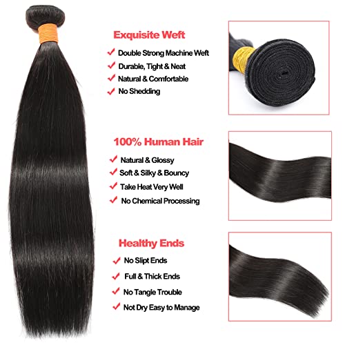 Straight Bundles Human Hair 20 22 24 Inch 3 Bundles 100% Unprocessed Brazilian Virgin Human Hair Bundles Straight Weave Bundles Natural Color - Image 3