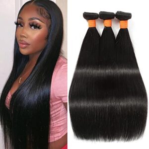 Straight Bundles Human Hair 20 22 24 Inch 3 Bundles 100% Unprocessed Brazilian Virgin Human Hair Bundles Straight Weave Bundles Natural Color