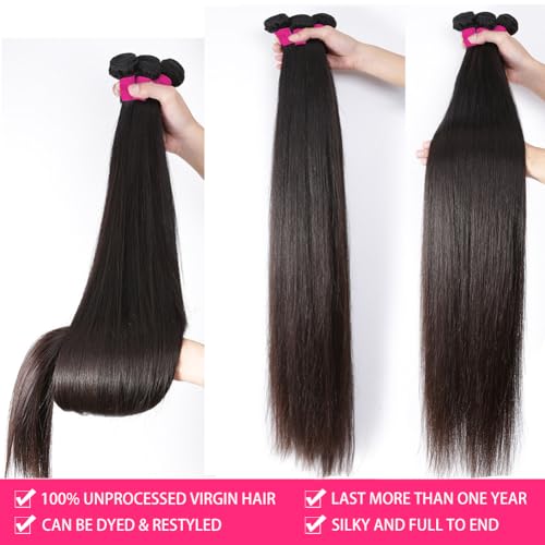 Straight Bundles Human Hair 4 Bundles 22 24 26 28 Inches Brazilian Virgin Hair 100% Unprocessed Straight Human Hair Bundles Natural Black Color Hair Extensions For Women - Image 4