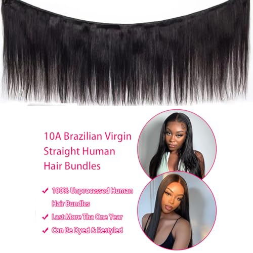 Straight Bundles Human Hair 4 Bundles 22 24 26 28 Inches Brazilian Virgin Hair 100% Unprocessed Straight Human Hair Bundles Natural Black Color Hair Extensions For Women - Image 2