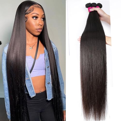 Straight Bundles Human Hair 4 Bundles 22 24 26 28 Inches Brazilian Virgin Hair 100% Unprocessed Straight Human Hair Bundles Natural Black Color Hair Extensions For Women