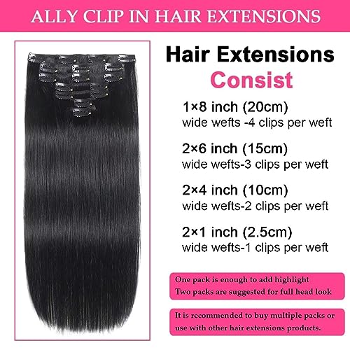 Straight Clip in Hair Extensions Real Human Hair 100% Remy Virgin Human Hair Clip ins Extensions Clip-in Hair Extensions for Women Double Weft Soft Hair No Tangles (18 Inch #1 Jet Black) - Image 4