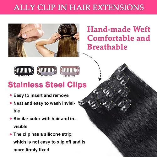 Straight Clip in Hair Extensions Real Human Hair 100% Remy Virgin Human Hair Clip ins Extensions Clip-in Hair Extensions for Women Double Weft Soft Hair No Tangles (18 Inch #1 Jet Black) - Image 3