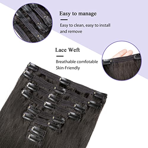 Straight Human Hair Clip in Hair Extensions 100% Unprocessed Full Head Brazilian Virgin Hair Natural Black Color,Double Wefts,8/Pcs with 18Clips,130Gram (18 Inch) - Image 4