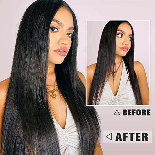 Straight Human Hair Clip in Hair Extensions 100% Unprocessed Full Head Brazilian Virgin Hair Natural Black Color,Double Wefts,8/Pcs with 18Clips,130Gram (18 Inch) - Image 2