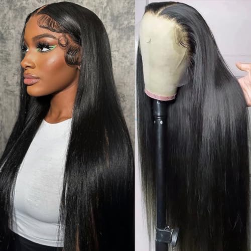 Straight Human Hair Wigs for Women Lace Front Wigs Human Hair Pre Plucked Glueless 13x4 HD Lace Front Wigs Human Hair 180% Density Straight Frontal Wigs Human Hair with Elastic Band 24 Inch