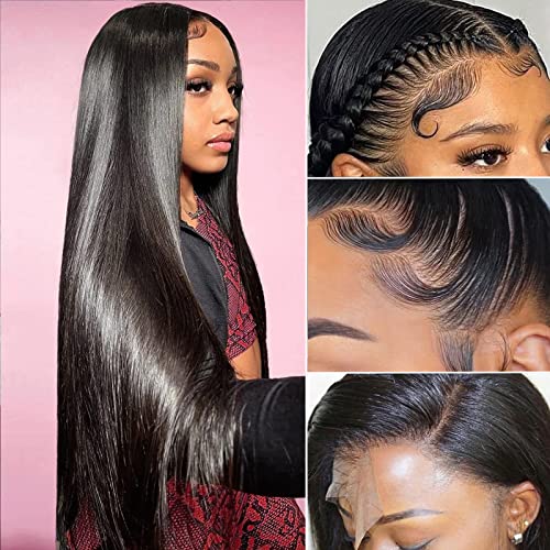 Straight Lace Front Wigs Human Hair Pre Plucked 13x4 HD Transparent Lace Frontal Wigs Human Hair Natural Hairline 200% Density Glueless Brazilian Virgin Human Hair Wigs for Women 26 Inch