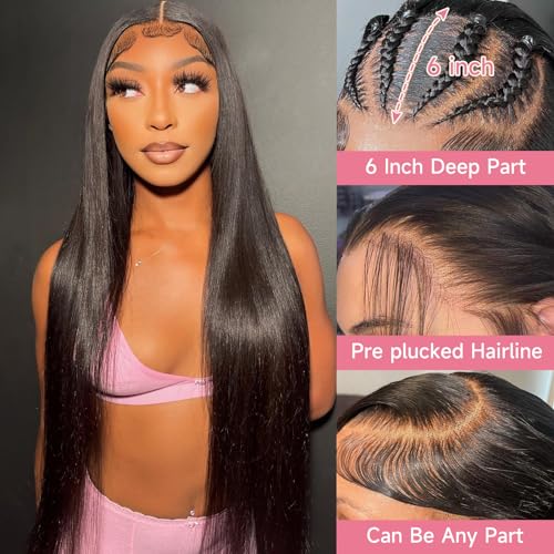 Straight Lace Front Wigs Human Hair Pre Plucked 13x6 Transparent HD Lace Front Wigs Human Hair 180 Density Brazilian Virgin Frontal Wigs Human Hair with Baby Hair Natural Color 30Inch - Image 2