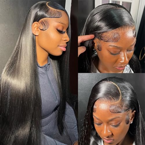 Straight Lace Front Wigs Human Hair Pre Plucked 13x6 Transparent HD Lace Front Wigs Human Hair 180 Density Brazilian Virgin Frontal Wigs Human Hair with Baby Hair Natural Color 30Inch - Image 4