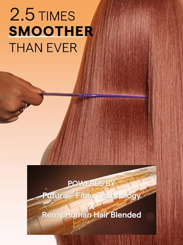 Straight Layered Wigs with Bangs Glueless Ginger Orange Wig 22 Inch Put On Go Wigs Crafted with Style-Archive™ Technology: Fiber & Remy Human Hair Blended with Natural Pre-Plucked Hairline - Image 4