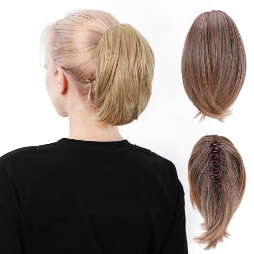 Straight Ponytail Hair Extension, Short Claw Sleek High Ponytail, Clip In Synthetic Fake Ponytail Hairpieces (Black)