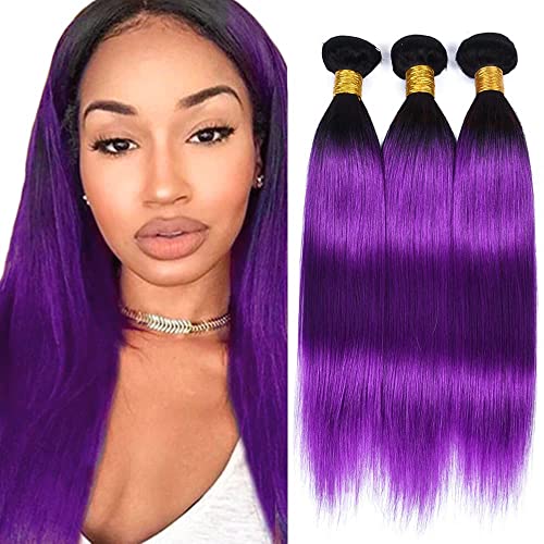 Straight T1B Purple Human Hair Bundles Unprocessed Brazilian Virgin Hair Bundles Natural Color T1B Purple Human Hair Quick Weave Hair Extension