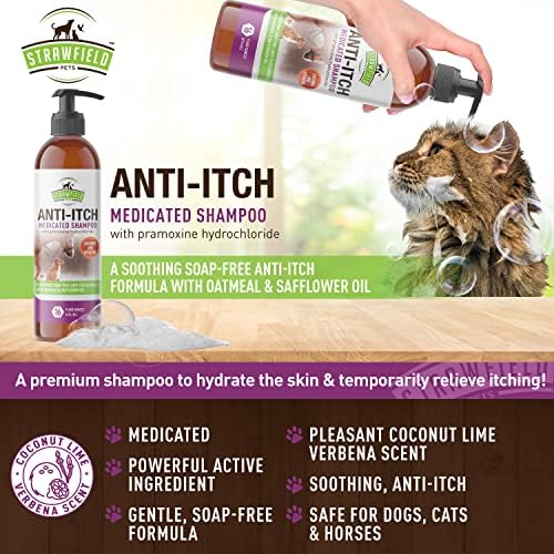 Strawfield Pets' Anti-Itch Hypoallergenic Medicated Dog Shampoo + Pramoxine for Dogs Cats & Horses for Allergies & Dry Itchy Sensitive Skin Relief 16 Fl. Oz / 474 ml - Image 2