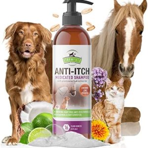 Strawfield Pets' Anti-Itch Hypoallergenic Medicated Dog Shampoo + Pramoxine for Dogs Cats & Horses for Allergies & Dry Itchy Sensitive Skin Relief 16 Fl. Oz / 474 ml
