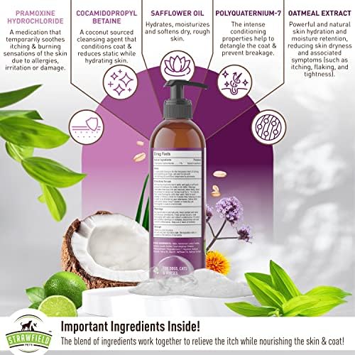 Strawfield Pets' Anti-Itch Hypoallergenic Medicated Dog Shampoo + Pramoxine for Dogs Cats & Horses for Allergies & Dry Itchy Sensitive Skin Relief 16 Fl. Oz / 474 ml - Image 4