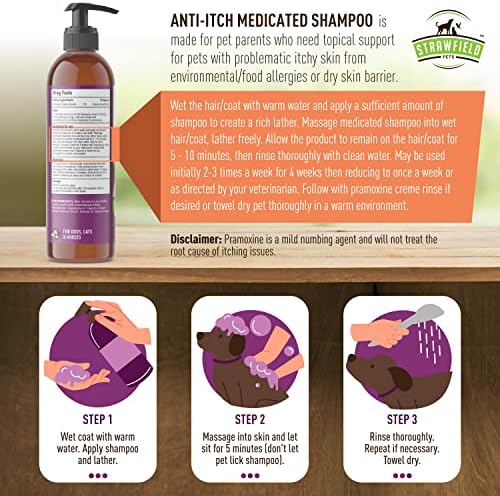Strawfield Pets' Anti-Itch Hypoallergenic Medicated Dog Shampoo + Pramoxine for Dogs Cats & Horses for Allergies & Dry Itchy Sensitive Skin Relief 16 Fl. Oz / 474 ml - Image 6