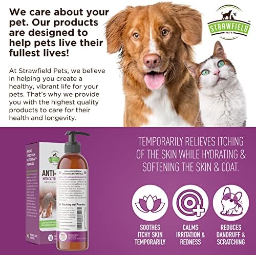 Strawfield Pets' Anti-Itch Hypoallergenic Medicated Dog Shampoo + Pramoxine for Dogs Cats & Horses for Allergies & Dry Itchy Sensitive Skin Relief 16 Fl. Oz / 474 ml - Image 5