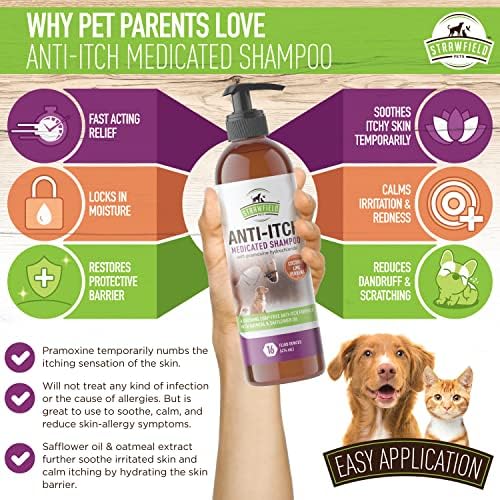 Strawfield Pets' Anti-Itch Hypoallergenic Medicated Dog Shampoo + Pramoxine for Dogs Cats & Horses for Allergies & Dry Itchy Sensitive Skin Relief 16 Fl. Oz / 474 ml - Image 3