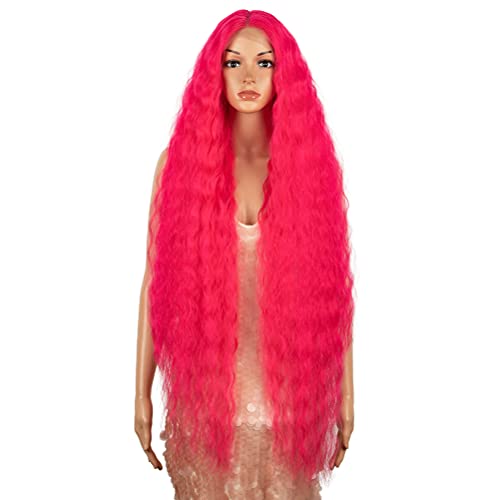 Style Icon 41" Lace Front Wigs Long Wavy Synthetic Wigs with Baby Hair Half Hand Tied 130% Density Wigs (41 Inches, PINK1)