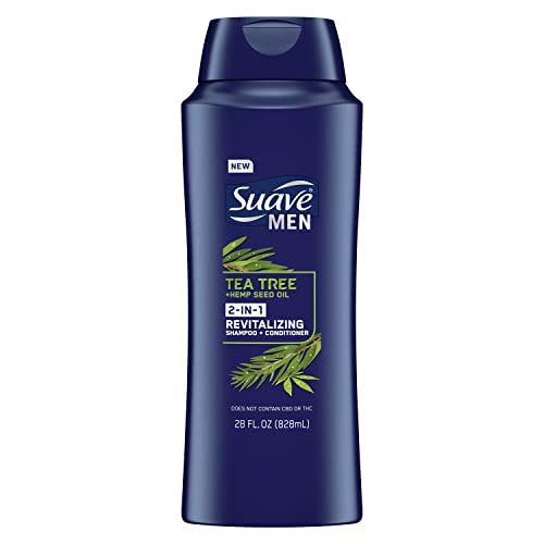 Suave Men 2 in 1 Refreshing Shampoo and Conditioner Tea Tree Hemp Seed To Revitalize and Refresh Hair 28 oz