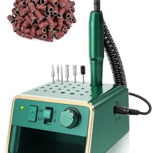 Subay Nail Drill Machine Electric File, Portable for Acrylic Gel Dip Powder Nails, All in One Nail Drill Kit for Manicure Pedicure, Nail Set with Everything, Green