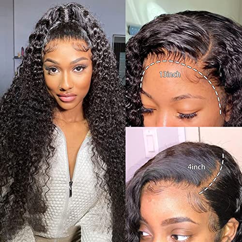 SuCoo 20 Inch Deep Wave Lace Front Wigs Human Hair Pre Plucked with Baby Hair Brazilian Curly Virgin Human Hair Glueless 13x4 HD Transparent Lace Frontal Wigs for Women 150 Density - Image 4