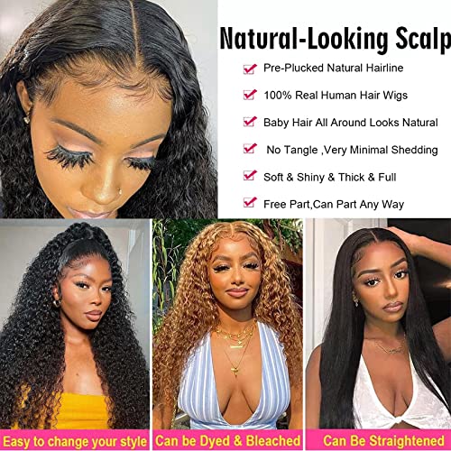 SuCoo 20 Inch Deep Wave Lace Front Wigs Human Hair Pre Plucked with Baby Hair Brazilian Curly Virgin Human Hair Glueless 13x4 HD Transparent Lace Frontal Wigs for Women 150 Density - Image 3