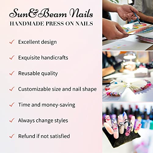 Sun&Beam Handmade Long Almond Stiletto Black Press On Nails with 3D Gold Charms, 10 Pcs - Image 4