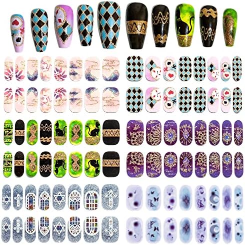 Sun&Beam Nails Full Nail Art Wraps Stickers 6 Sheets Self-Adhesive Polish Strips for Women & Girls