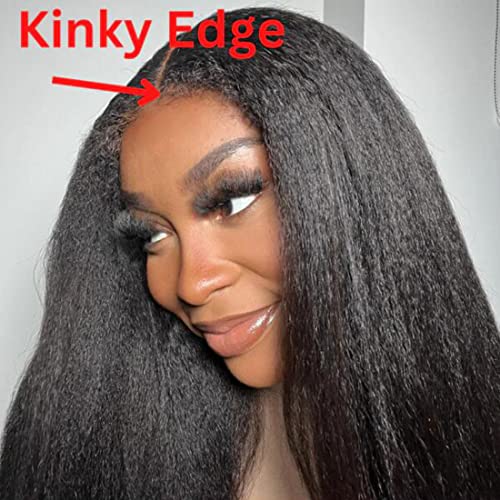 Sunber Straight Human Hair Wig 4C Kinky Edge Yaki Straight Skin Melt 13x4 Lace Front Human Hair Wigs 12A Remy Hair Pre Plucked With Native Baby Hair Kinky Straight Wigs 180% Density 20Inch - Image 7