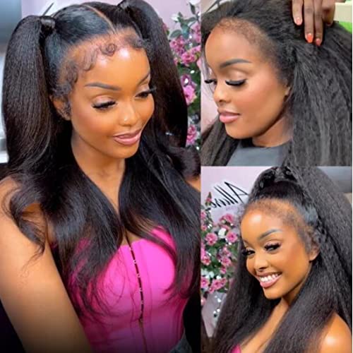Sunber Straight Human Hair Wig 4C Kinky Edge Yaki Straight Skin Melt 13x4 Lace Front Human Hair Wigs 12A Remy Hair Pre Plucked With Native Baby Hair Kinky Straight Wigs 180% Density 20Inch - Image 6